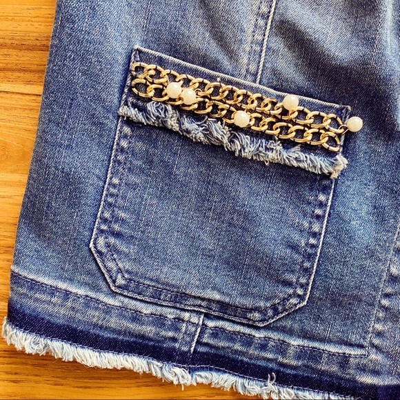 Chico’s Chain Pearl Raw Embellished Denim Jacket - Picture 6 of 9